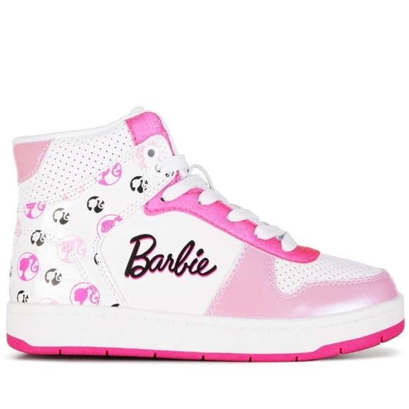 Barbie Pink and White Kids Sneakers - Picture 1 of 8